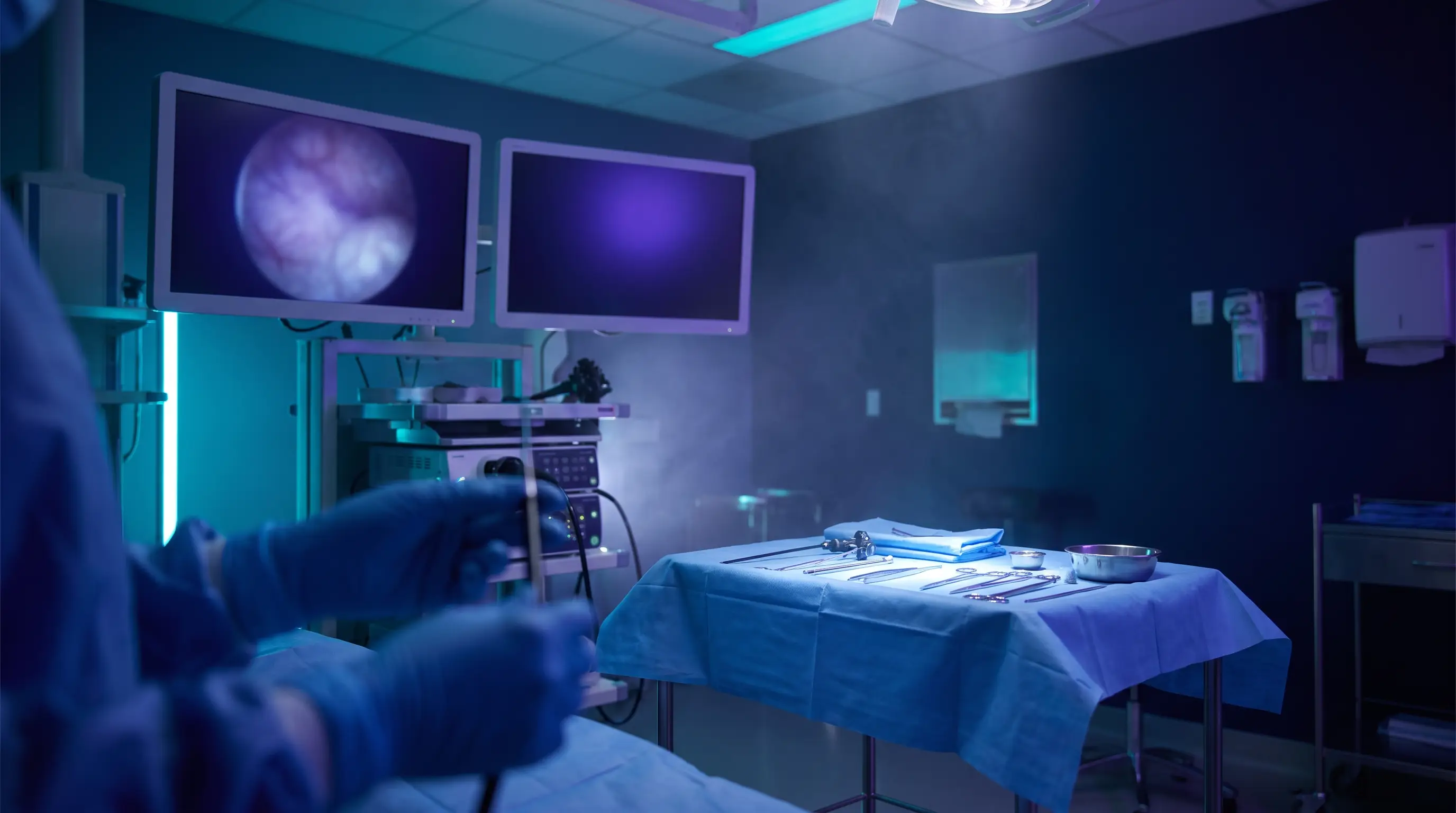 Surgical oncology team performing blue-light bladder tumour resection in Istanbul