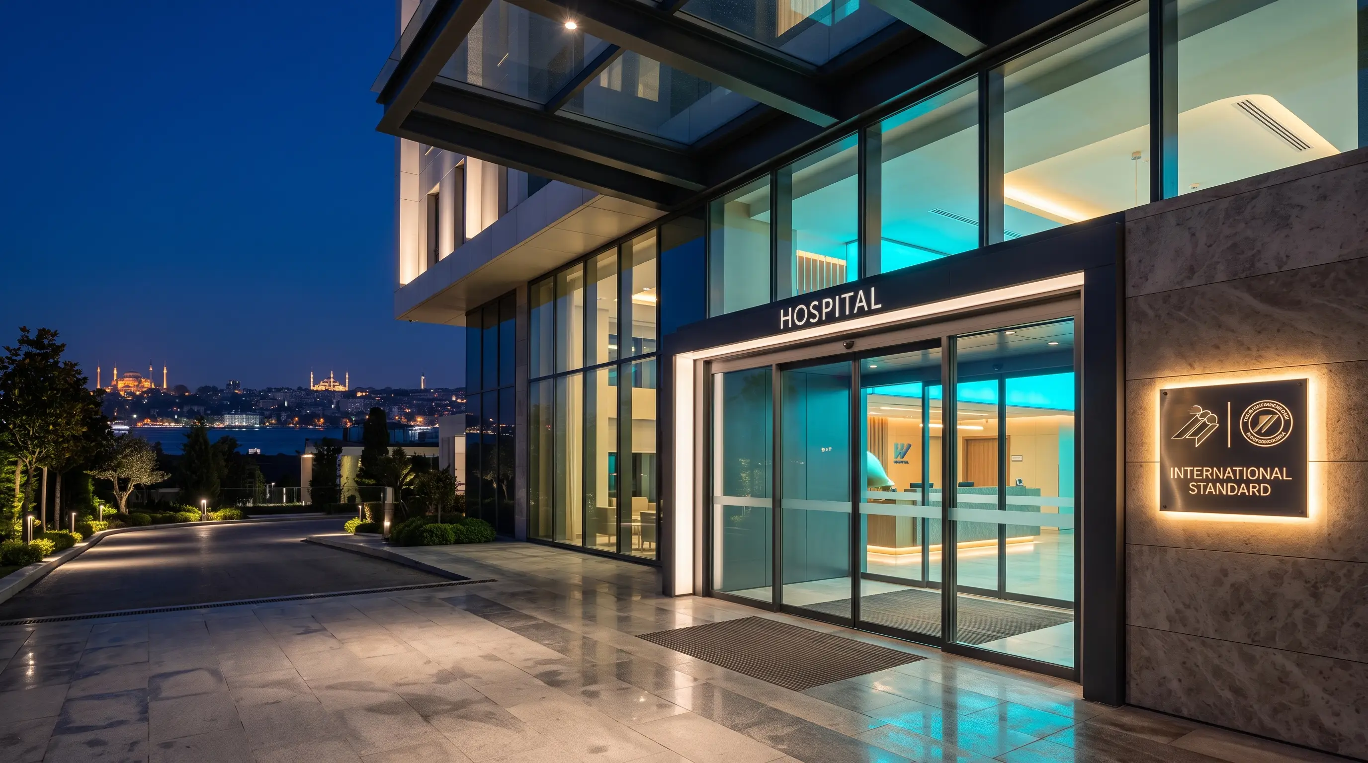 Modern JCI-accredited hospital entrance in Istanbul for international urology patients